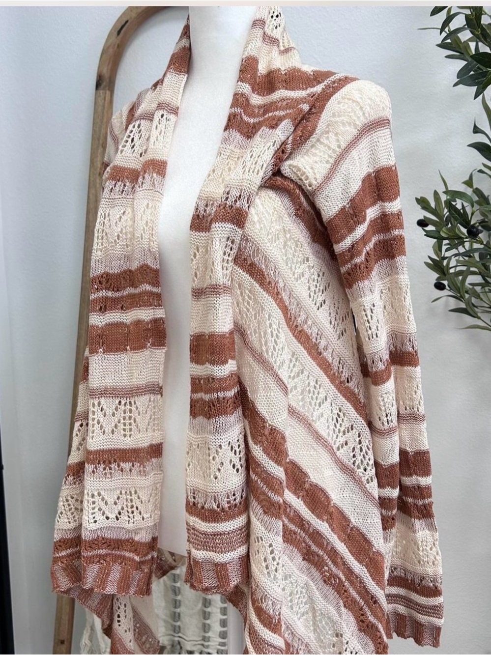 Love Stitch Cream & Rust Open Knit Cardigan - Picture 2 of 7